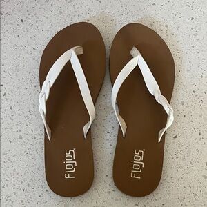 Flojos Brown and White Braided Strap Sandals